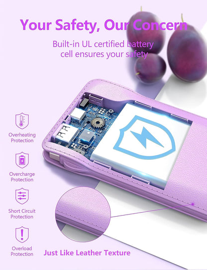 10000mAh Portable Phone Charger with Built-in 2 Cables, Small Slim Mini Power Bank Fast Charging, USB-C In/Output External Battery Pack, Travel Essentials Compatible with Android/IOS Phones