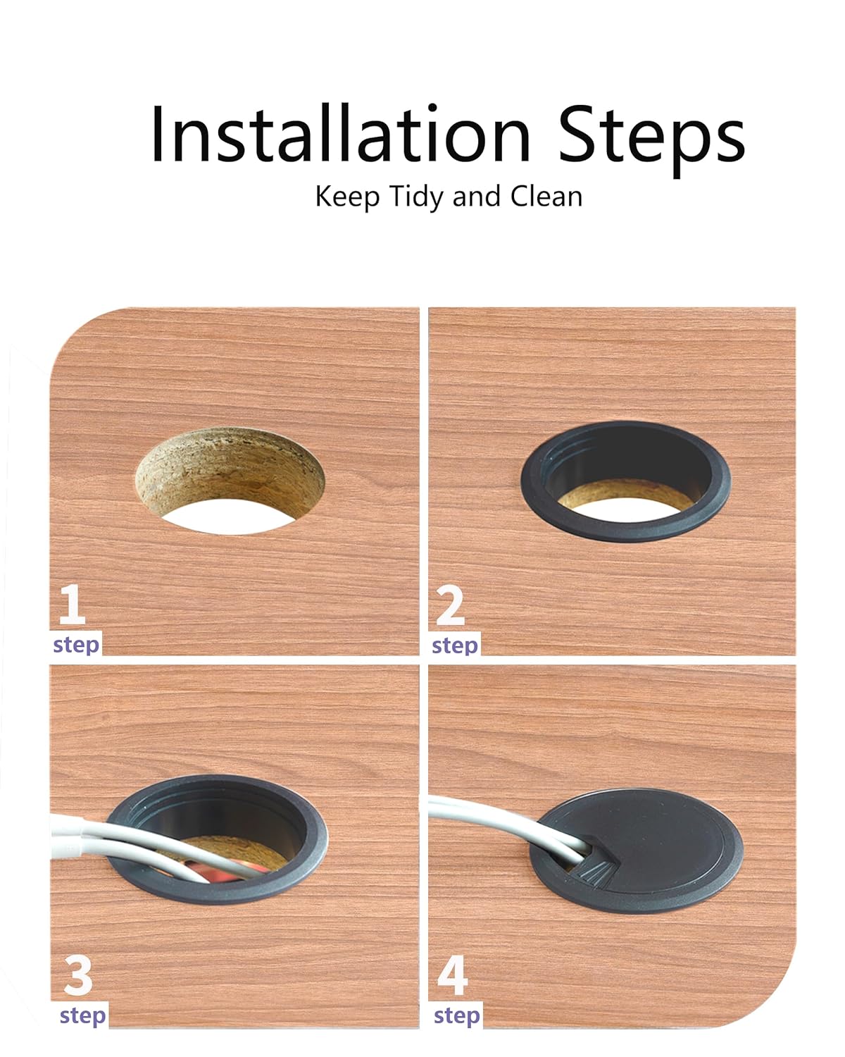 10 Pack Desk Grommet 50mm (2 inch) Bi-Metal Hole Saw Kit for Home Office,Cable Hole Covers,Black