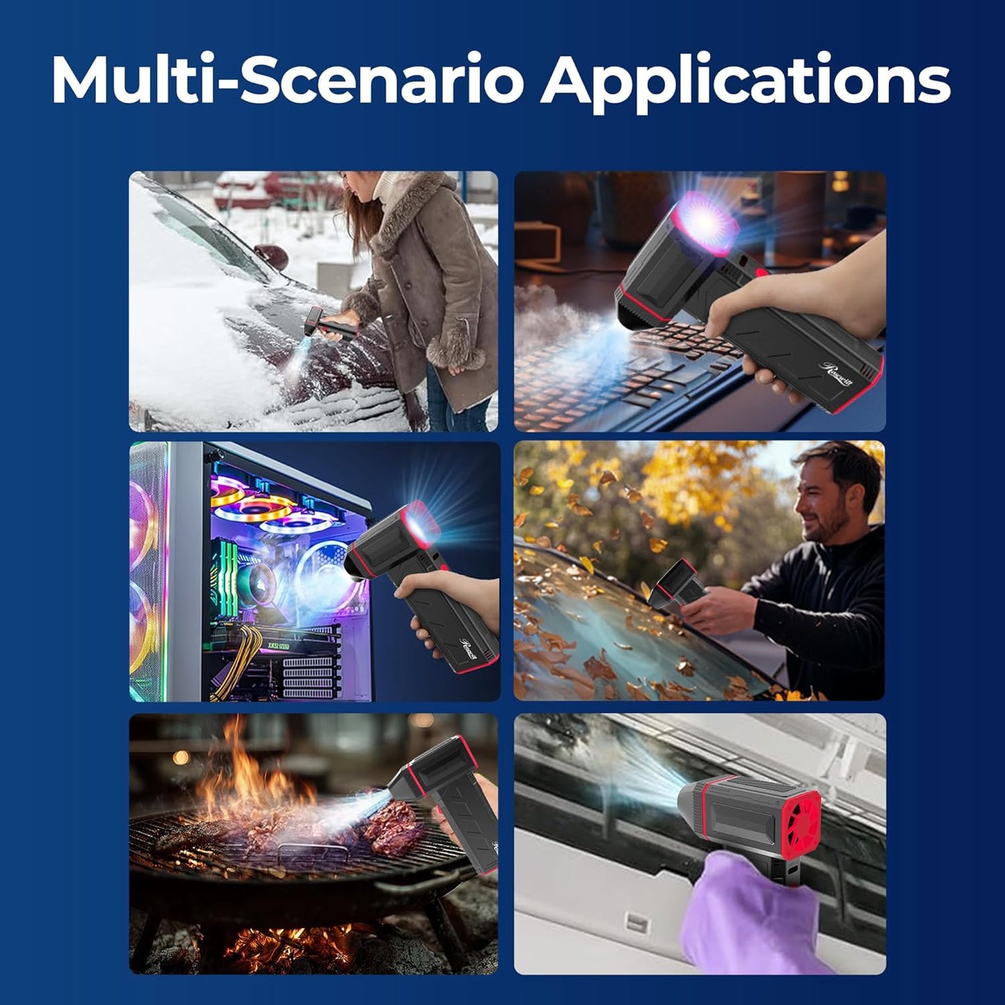 Rosewill Electric Air Duster - 120,000 RPM Super Power Cordless Compressed Air Duster, 3-Gear Adjustable Mini Blower with Fast Charging, Dust Blower for Computer, Keyboard, Pet, House, Outdoor and Car