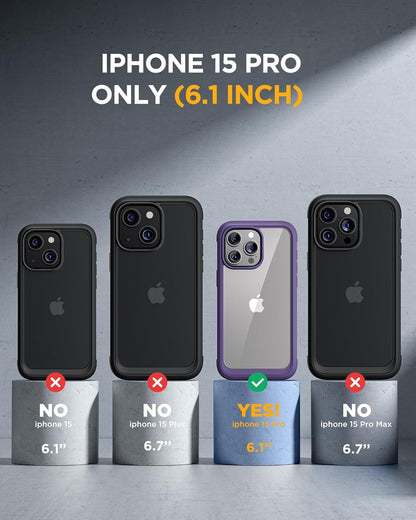 Miracase for iPhone 15 Pro Case Full-Body Built-in Glass Screen Protector& Camera Protector, Military Protective 15 Pro Phone Case Cover 6.1 inch, Purple