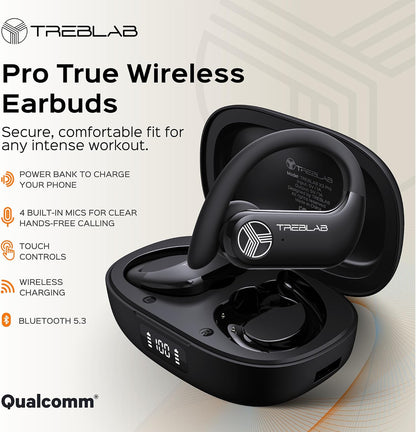 TREBLAB X3 Pro - Ultra Comfortable Earhooks, Pure-HD Sound, Punchy Bass, 145H Battery, Waterproof & Sweatproof Bluetooth Earbuds, Mics for Calls, True Wireless Ear Buds for Sports Workout Running