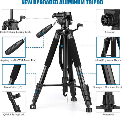VICTIV 74” Camera Tripod, Tripod for Camera and Phone, Aluminum Professional Tripod Stand for Canon Nikon with Carry Bag and Phone Holder, Compatible with DSLR, iPhone, Spotting Scopes, Max Load 9.5Lb