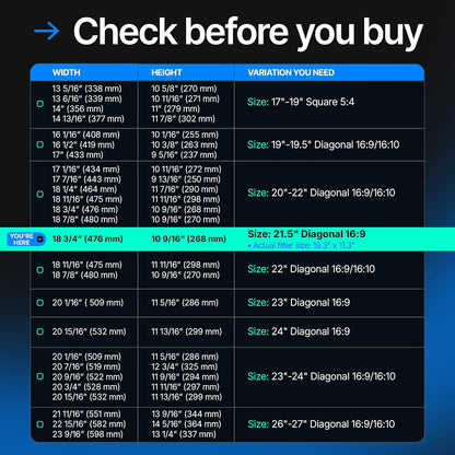 Acrylic 21.5 Inch Computer Privacy Screen Filter for Widescreen Computer Monitors - 19.3" x 11.3" (491 x 288mm) - Monitor Frame Hanging Type