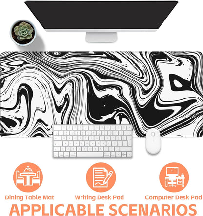 Mouse Pad Large Black and White Fluid Non-Slip Gaming Desk Mat with Stitched Edge Laptop Keyboard Desk Pad for Work Home Gaming (35.4 x 15.7 Inches)