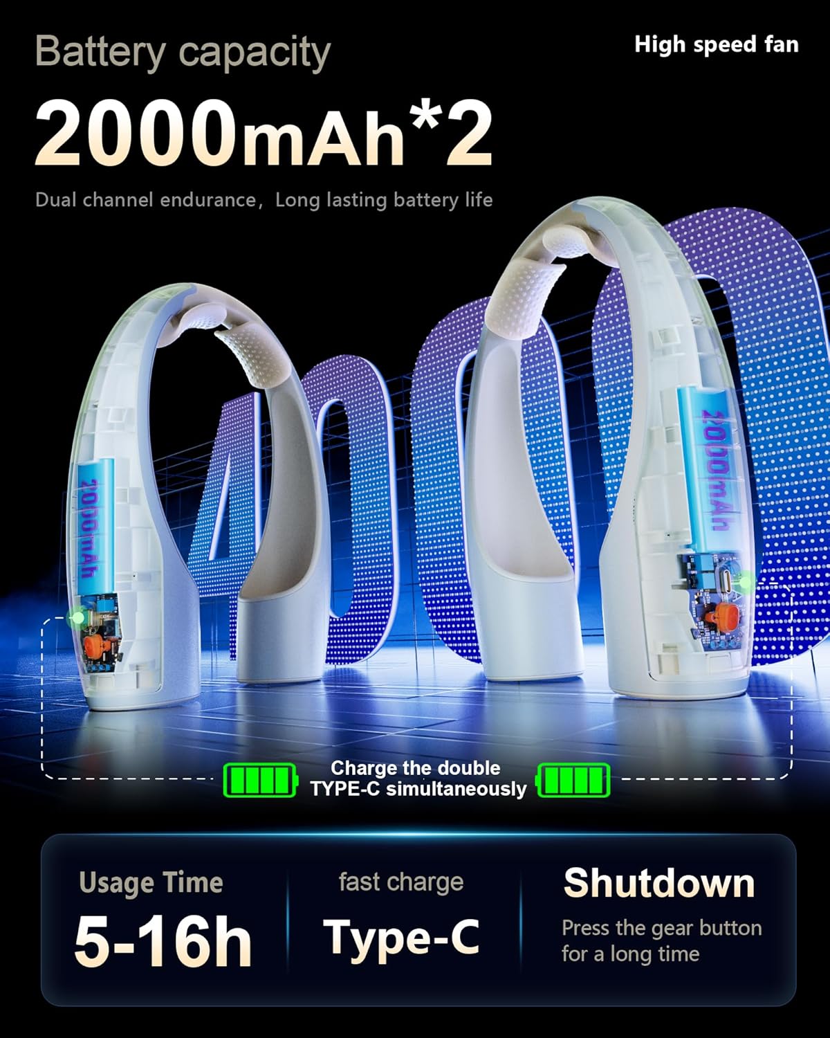 AI Neck Fan, 4 Speeds Adjustable Portable Personal Fan Rechargeable, 4000 mAh Battery Faster Cooling Wearable Fan, Ultra Quiet for Home, Office, Travel, Outdoor - Champagne