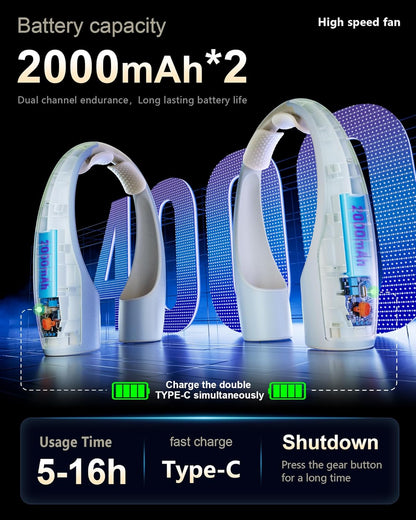 AI Neck Fan, 4 Speeds Adjustable Portable Personal Fan Rechargeable, 4000 mAh Battery Faster Cooling Wearable Fan, Ultra Quiet for Home, Office, Travel, Outdoor - Champagne