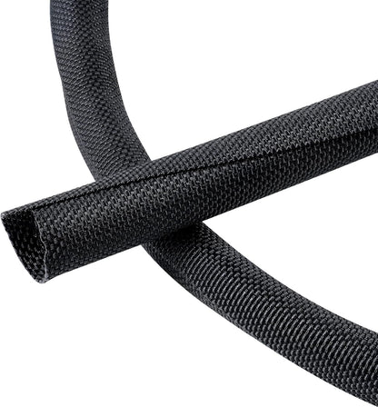 Black Braided Cable Management Sleeves Wire Loom Tubing Cord Protector Self-Wrapping (3/8"-20Feet)