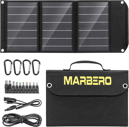 MARBERO Portable Solar Panel 30W Solar Panel Charger 23% High Efficiency Foldable Solar Panels QC3.0 USB & DC Port Compatible with Cell Phone Ipad Laptop IP65 Waterproof for Camping Outdoor Cloudy