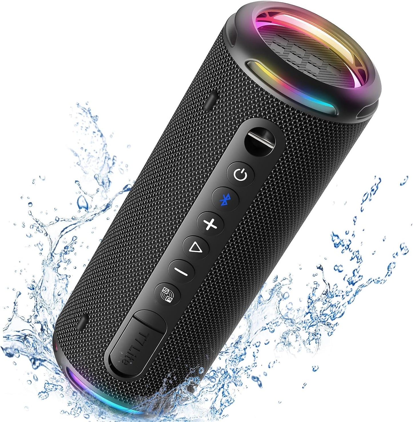 Tronsmart T7 Lite 24W Portable Bluetooth Speaker, Enhanced Bass, Rainbow Light Show, 24H Playtime, IPX7 Waterproof, Wireless Stereo Pairing, Bluetooth 5.3, for Home Outdoor Travel (Black)