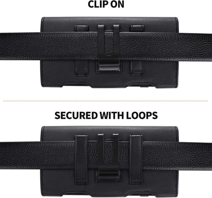 BECPLT for iPhone Air 17 Pro Max 16/15/14/13/12/11 Pro Max Holster Case Belt Clip Case Leather Holster Pouch Belt Case with Card Holder for Galaxy S25+ S24/S23/S22/S21 Plus -Black