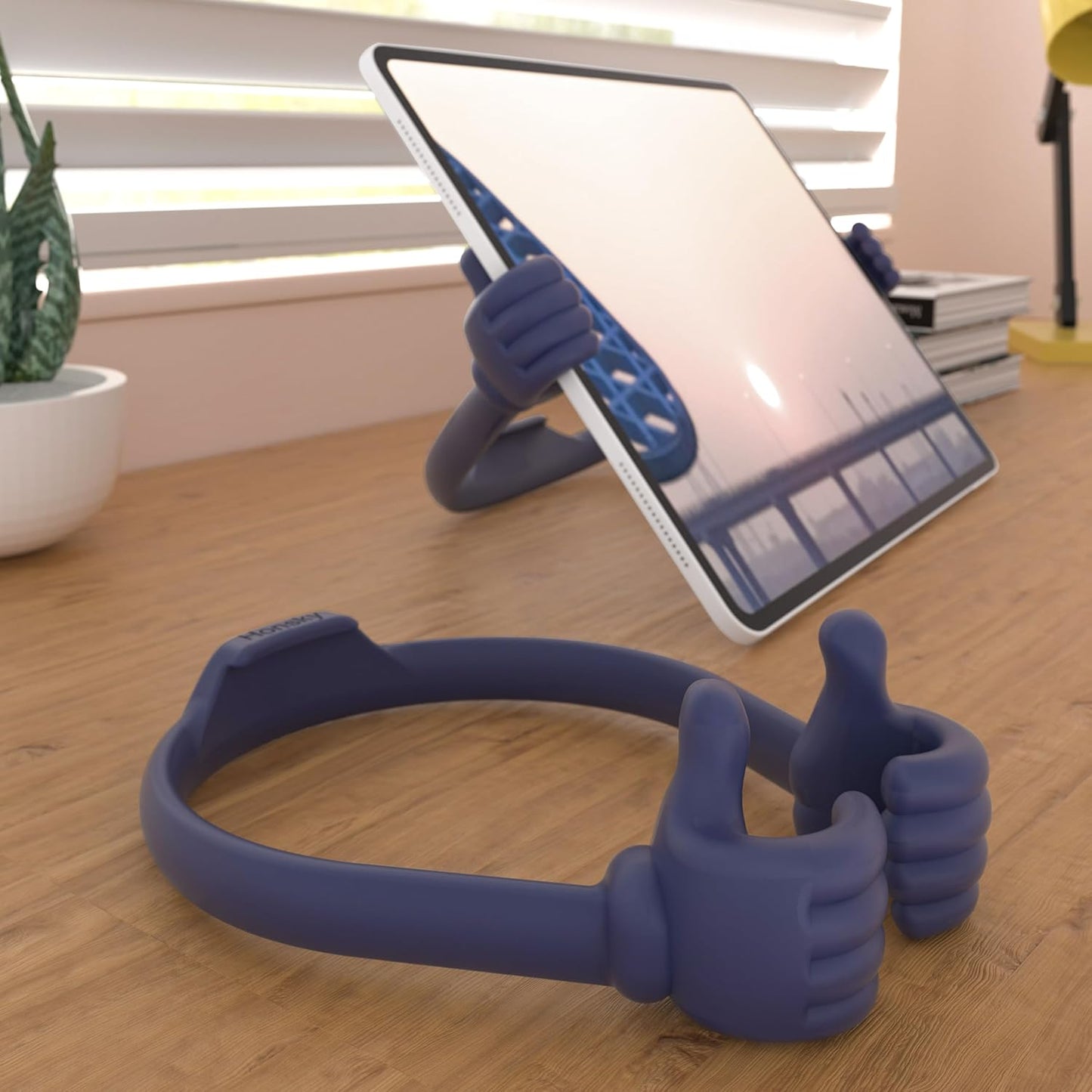 Honsky Thumbs Up 2 Pack Tablet Stand - Compatible with iPad, Samsung Galaxy Tabs, iPhone Pro Max - Universal, Cute, Blue Deep/Black