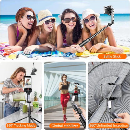 78.7" Selfie Stick Tripod for iPhone/Android, Auto Face Tracking Tripods with Light, Upgrade Strong Gimbal Stabilizer 360 Rotation with Remote for Content Creator Vlog Live StreamIing Video Record