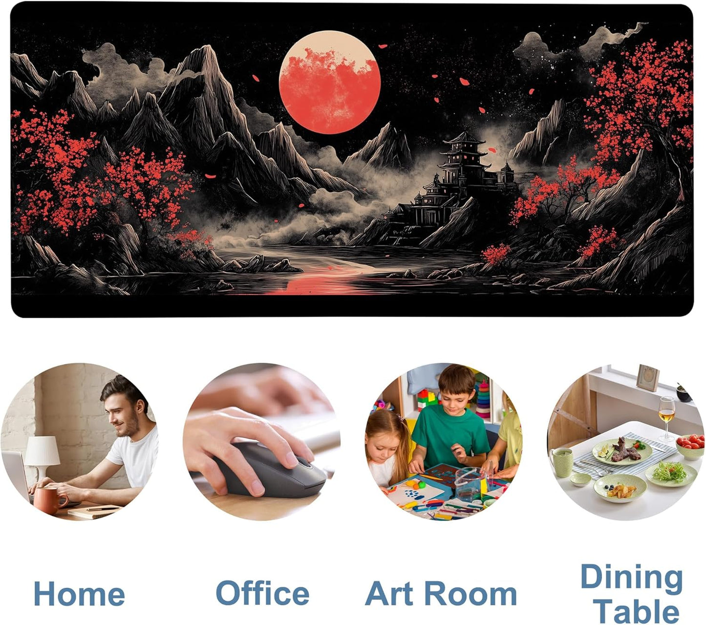 Chinese Style Painting Gaming Mouse Pad 3mm Thick Stitched Edge Waterproof Non-Slip Large Computer Keyboard Mouse Mat,Suitable for Office Entertainment Decorative Desk Pad 35.4 x 15.7 Inches