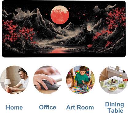 Chinese Style Painting Gaming Mouse Pad 3mm Thick Stitched Edge Waterproof Non-Slip Large Computer Keyboard Mouse Mat,Suitable for Office Entertainment Decorative Desk Pad 35.4 x 15.7 Inches