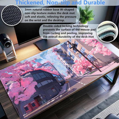 Japanese Cherry Blossom Mouse Pad, Pink Cute Desk Mat Extended XL Large Full Desk Gaming Mousepad 31.5''X15.7'' Computer Laptop Desk Pad Keyboard and Mouse Mat for Office Desktop Decoration