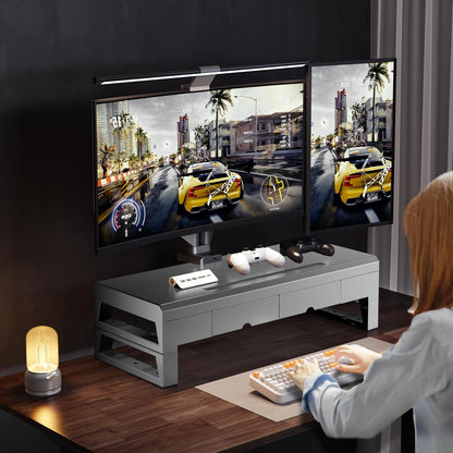 Computer monitor stand with 2 drawer ，Laptop Desk Shelf & Monitor Riser 21.6 inches long desk riser Monitors/PC/Laptop/Computer Space Saver Organizer ，Heavy Duty Gift Gaming Studio Offic (Basic Version, 500mm Drawer)