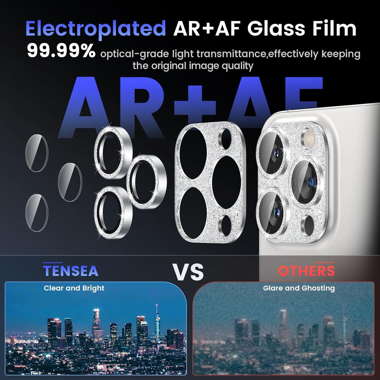 Tensea for iPhone 16 Pro/iPhone 16 Pro Max/iPhone 15 Pro/iPhone 15 Pro Max Camera Lens Protector, Metal Aluminum Alloy Tempered Glass Cover Camera Screen Protector Accessories, Case Friendly