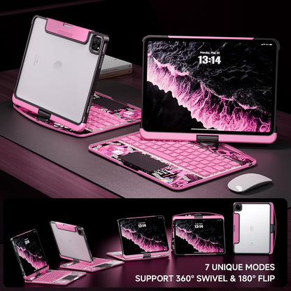Transparent Case with Keyboard for 2024 iPad Pro 11-inch(M4),with 7-Color Backlit Wireless Keyboard, 360°Rotatable Protective Case Multi-Touch Trackpad,with Pencil Holder,with Shortcuts,Pink