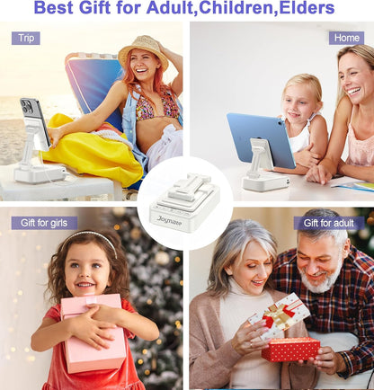 Gifts for Men Women, Bluetooth Speaker Phone Stand with Charging Function 360° Rotable Adjustable Cell Phone Holder HD Surround Sound for Desk Fits All Phones,Tablet (White)