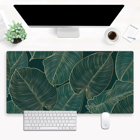 Green Desk Mat Monstera Palm Leaf Mouse Pad Large Gaming Mouse Pad XL Full Desk Mousepad Extended Keyboard Mat Big Long Mouse Mat Computer Laptop Desktop Mat Pad Desk Decor 31.5''X15.7''