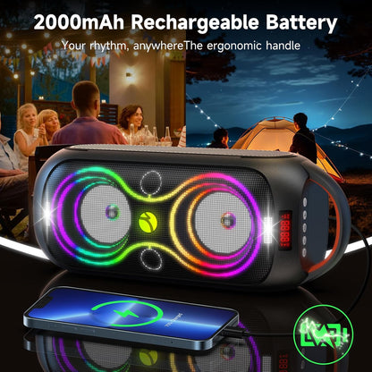 Portable Bluetooth Speaker 120dB Loud with Beat-Sync LED Lights & Dual 4-inch Speakers – 5 RGB Modes + 8 Colors, Bluetooth 5.3, USB/TF/AUX/FM/Mic, TWS Pairing – for Outdoor, Party, Camping & Beach