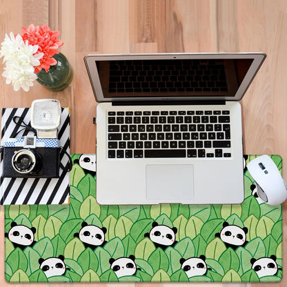 Panda and Leaves Gaming Mouse Pad 3mm Thick Stitched Edge Waterproof Non-Slip Large Computer Keyboard Mouse Mat,Suitable for Office Entertainment Decorative Desk Pad 35.4 x 15.7 Inches