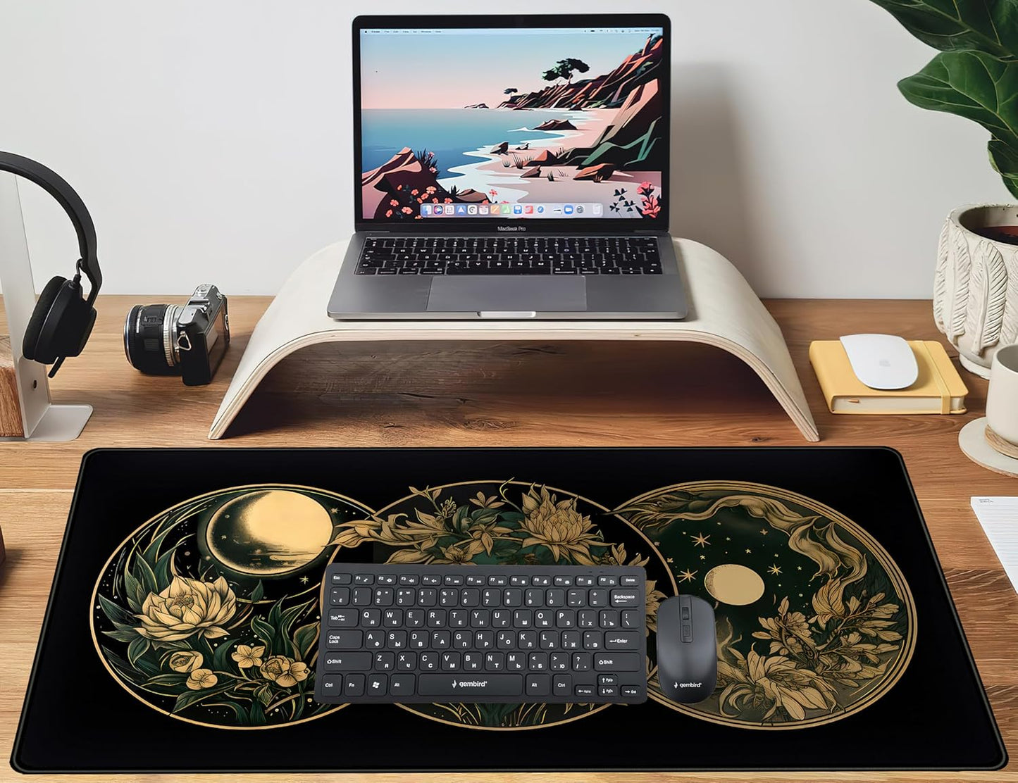 Aesthetic Celestial Desk Mat Vintage Flowers Desk Pad Large Mouse Pad Gaming Mousepad Extended XXL Computer Mat 31.5x15.75 in, Cute Laptop Keyboard and Mouse Mat for Women Office Desk Decor Pad