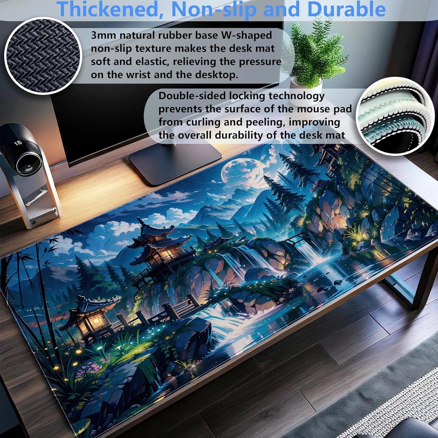 Cloud and Moon Forest Design Extra-Large Gaming Desk Mat XL Extended Keyboard and Mouse Pad for Computer, Laptop, Desktop - 31.5'' x 15.7'' Desk Decor