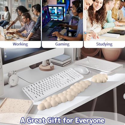 Cloud Wrist Rest for Keyboard and Mouse, Memory Foam PU Leather Keyboard Wrist Rest with Ergonomic Support, Non-Slip Base, Cute Arm Rest Pad & Palm Cushion, Office Desk Accessory, Beige