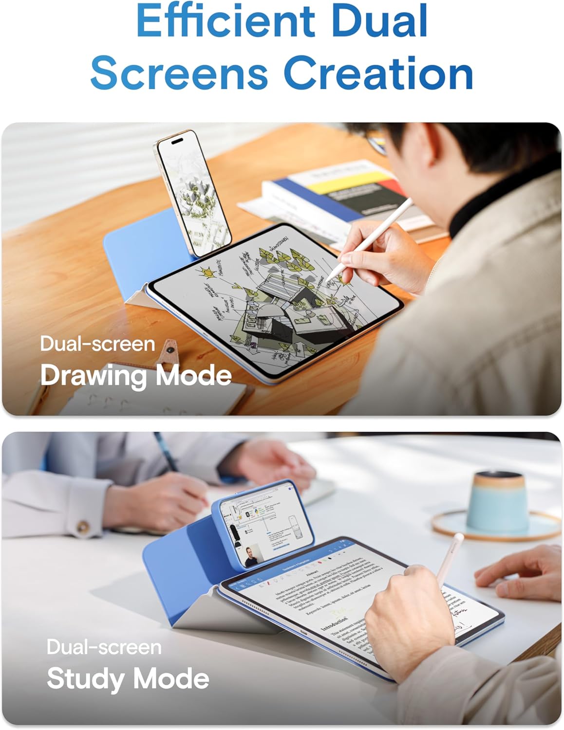 MOFT Dynamic Folio Case for iPad Air 11-inch (M3 2025 / M2 2024) & iPad Air 10.9-inch 5th 4th Generation 2022 2020, Silm Magnetic Stand Case with 20+ Viewing Angles,Panna Cotta x Faded Jeans