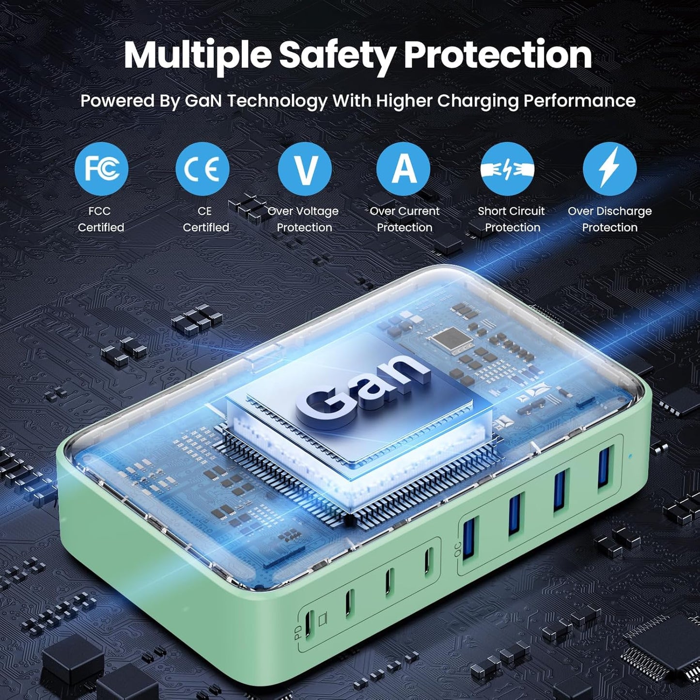 USB C Charger 200W USB C Charger Block,Upgraded GaN III 8-Port Fast Charging Station Hub,PD 65W Laptop Charging Adapter Compatible with MacBook Pro/Air,DELL,Steam Deck,iPhone 16/15/14,Galaxy S23/22
