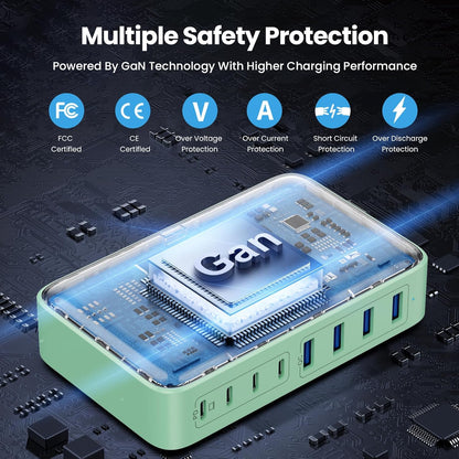 USB C Charger 200W USB C Charger Block,Upgraded GaN III 8-Port Fast Charging Station Hub,PD 65W Laptop Charging Adapter Compatible with MacBook Pro/Air,DELL,Steam Deck,iPhone 16/15/14,Galaxy S23/22