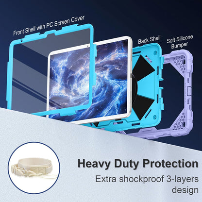 Case for iPad (A16) 11th Generation 11 Inch (2025), iPad 10th Generation Case 10.9 Inch (2022), Shockproof Cover with 360° Rotating Stand Screen Protector Pen Holder Shoulder Strap, Purple Blue