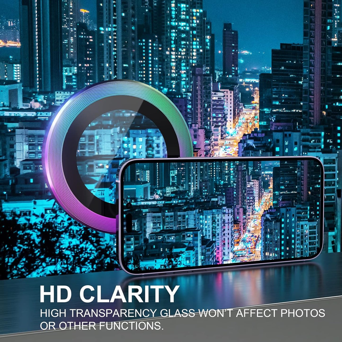 Choiche [3+1 for iPhone 14 Pro/iPhone 14 Pro Max Camera Lens Protector, 9H Tempered Glass Camera Cover Screen Protector Metal Ring Decoration Accessories (Colorful)