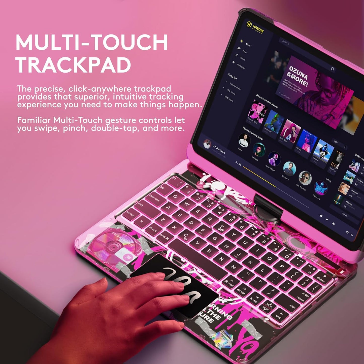 GUSGU Transparent Case with Wireless Keyboard for iPad 11th Gen 11-in.(A16, 2025), 2022 iPad 10th Gen 10.9-in, 7 Colors Backlight, Trackpad, 360°Rotating Stand, Tech Style