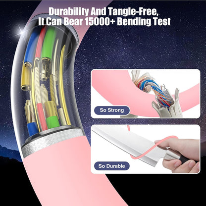 3-Pack Pink [3.3FT+6.6FT+10FT] 60W USB C to USB C Cable, Type C Fast Charging Cable for iPhone 16 15 Pro Plus Pro Max，for Galaxy S24 S23, for iPad Pro/Air, for MacBook Pro/Air and More