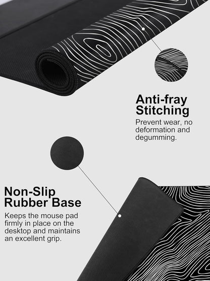 TopMade Mouse Pad with 15W Fast Wireless Charging, 31.5"x15.75" XXL Large Gaming Waterproof Desk Pad with Ultra-Smooth Surface, Non-Slip Base, Computer Desk Mat, Black Topographic Map #1