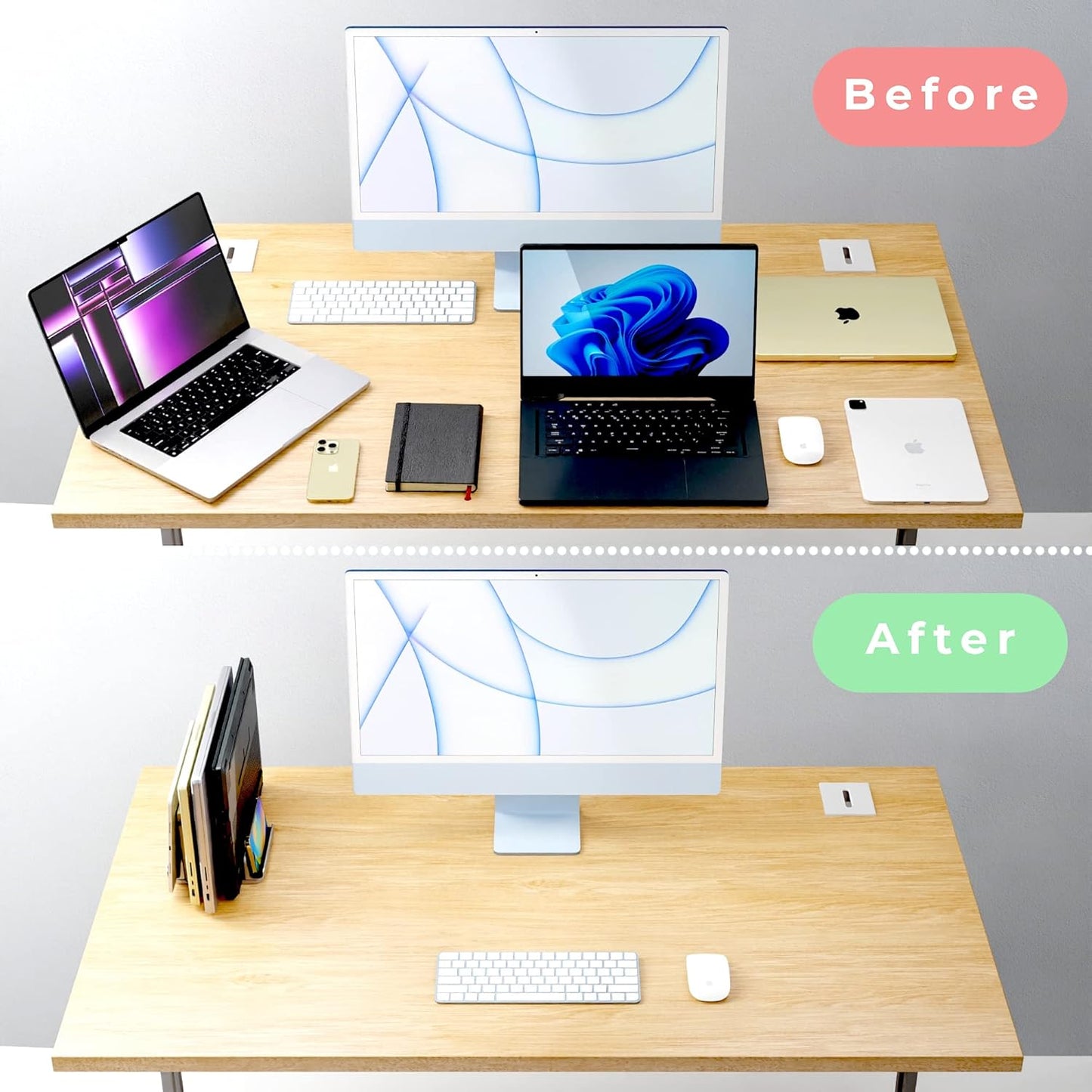 Adjustable Laptop Stand, 5 Slots, Aluminum Space-Saving, for Apple MacBook/Surface/Galaxy/Tablet/iPad/iPhone, Silver