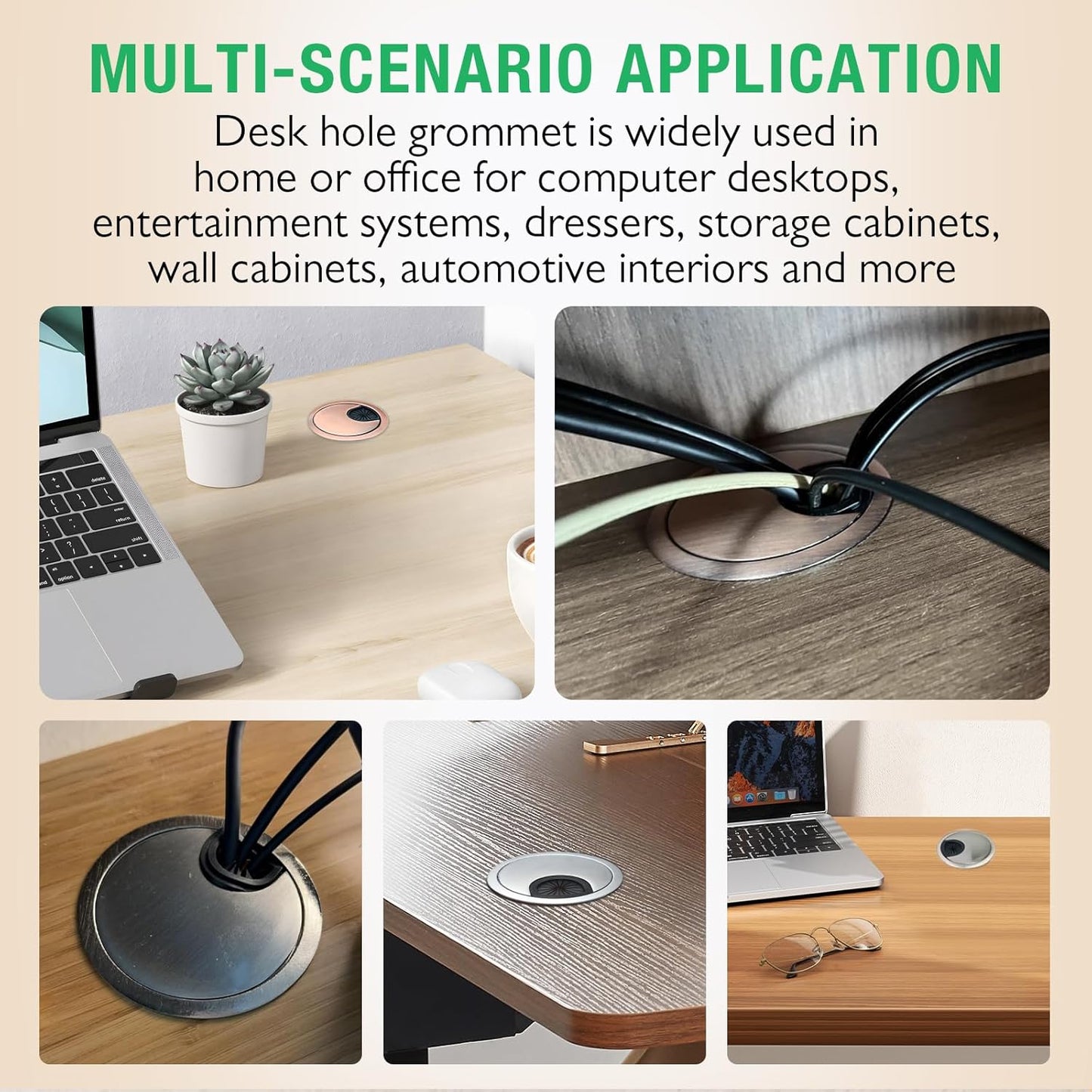 2 Pcs Desk Grommet 3-1/8" / 80 mm, Desk Cord Hole Cover, Cable Grommet Metal Zinc Alloy Materilal, Desk Hole Grommet for Home & Office Pc, Detachable Cable Cord Organizer-Brushed Silver