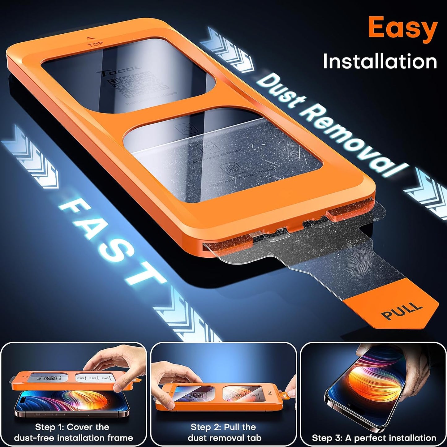 TOCOL for iPhone 16 Pro Max Screen Protector 9H Hardness Military Grade Shatterproof HD Tempered Glass Full Coverage Easy Installation Case Friendly 2 Pack