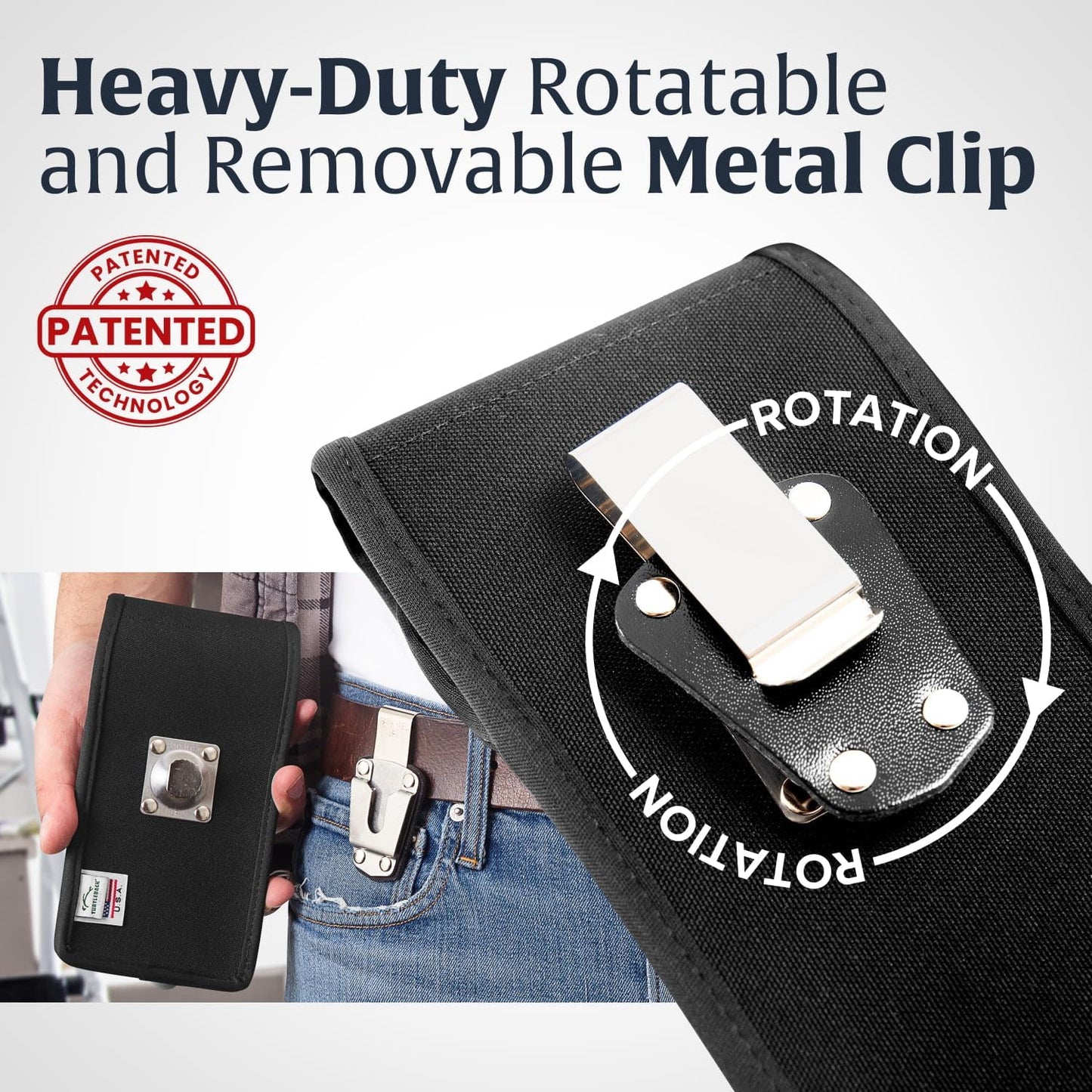 Turtleback Belt Clip for iPhone 16 Pro Max, 15 Pro Max, 14 Pro Max -Small- Fits w/Slim MagSafe Style Cases, Premium Black Nylon, Vertical Belt Holder, Magnetic Closure, HD Rotating Belt Clip