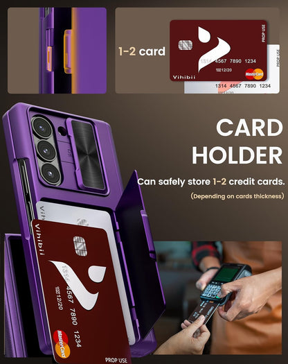Vihibii for Samsung Galaxy Z Fold 6 Case Wallet with Belt Clip & Card Holder & Camera Lens Cover & Hinge Protection & Screen Protector, Full Body Cover Durable Case for Samsung Z Fold 6, Dark Purple