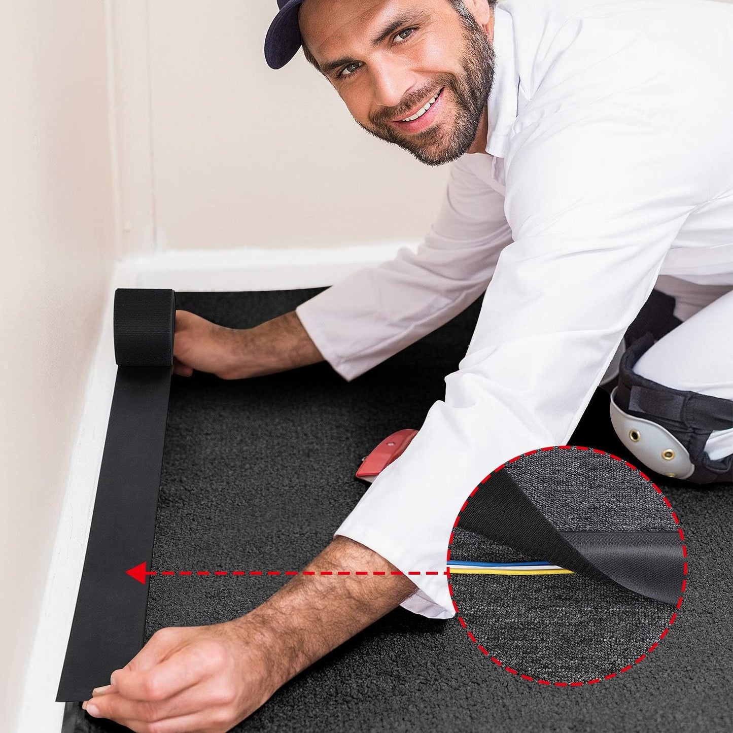 WILLBOND 2 Pack 10 ft x 3 Inch Cable Floor Strip Cable Cover Cords Carpet Protector Management Hook and Loop Tape for Wires on Floor Cords and Prevent a Trip Hazard (Black)