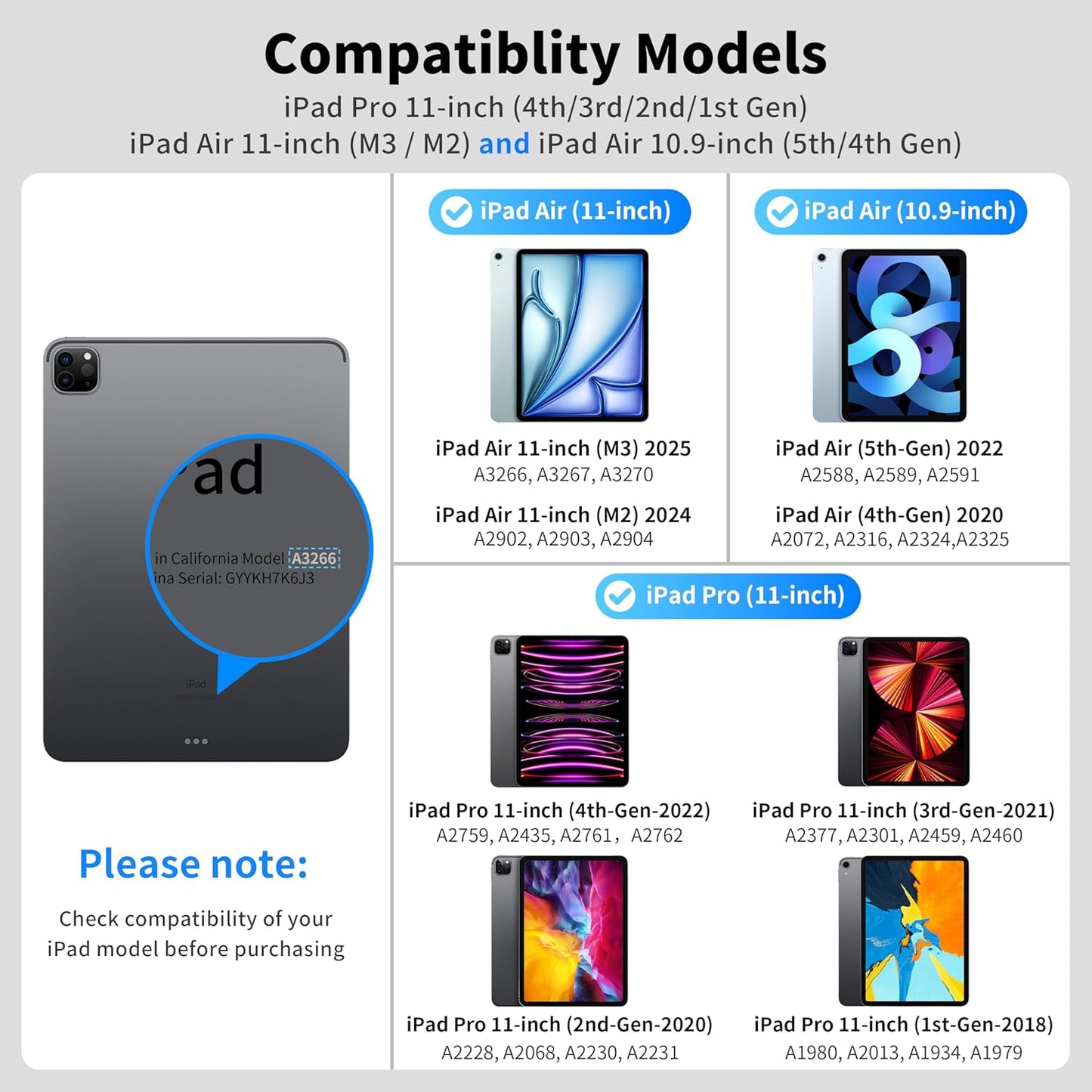 iPad Air 11 inch Case with Keyboard (M3 2025 / M2 2024) & iPad Pro 11 inch (4th/3rd/2nd/1st Gen), Magic Keyboard for 10.9" iPad Air (5th/4th Gen) with 7 Colors Backlight, Multi-Touch Trackpad