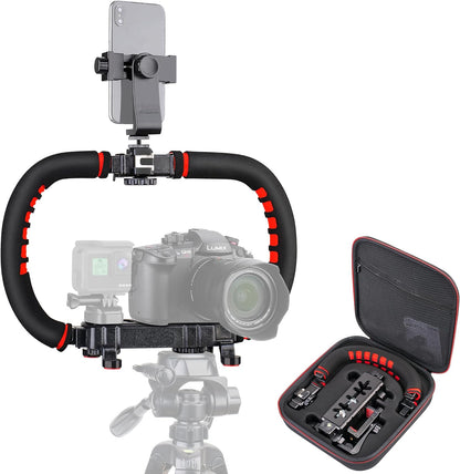 Camera Smartphone Stabilizer, Handheld Video Rig Grip with Carrying Case, Fits for All Camera, Camcorder, Action Camera, DSLR and All iPhone and Android Smartphones