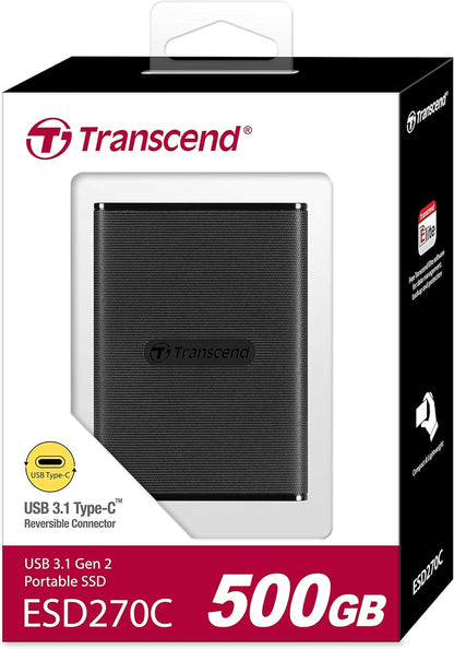 Transcend 500GB External SSD for iPhone/iPad/Mac/Windows/Android, PC/Laptop/Tablet/TV/Game Console, Portable Solid State Drive with One Touch Back up, One-Time Password Unlock, Type-A&Type-C Cables