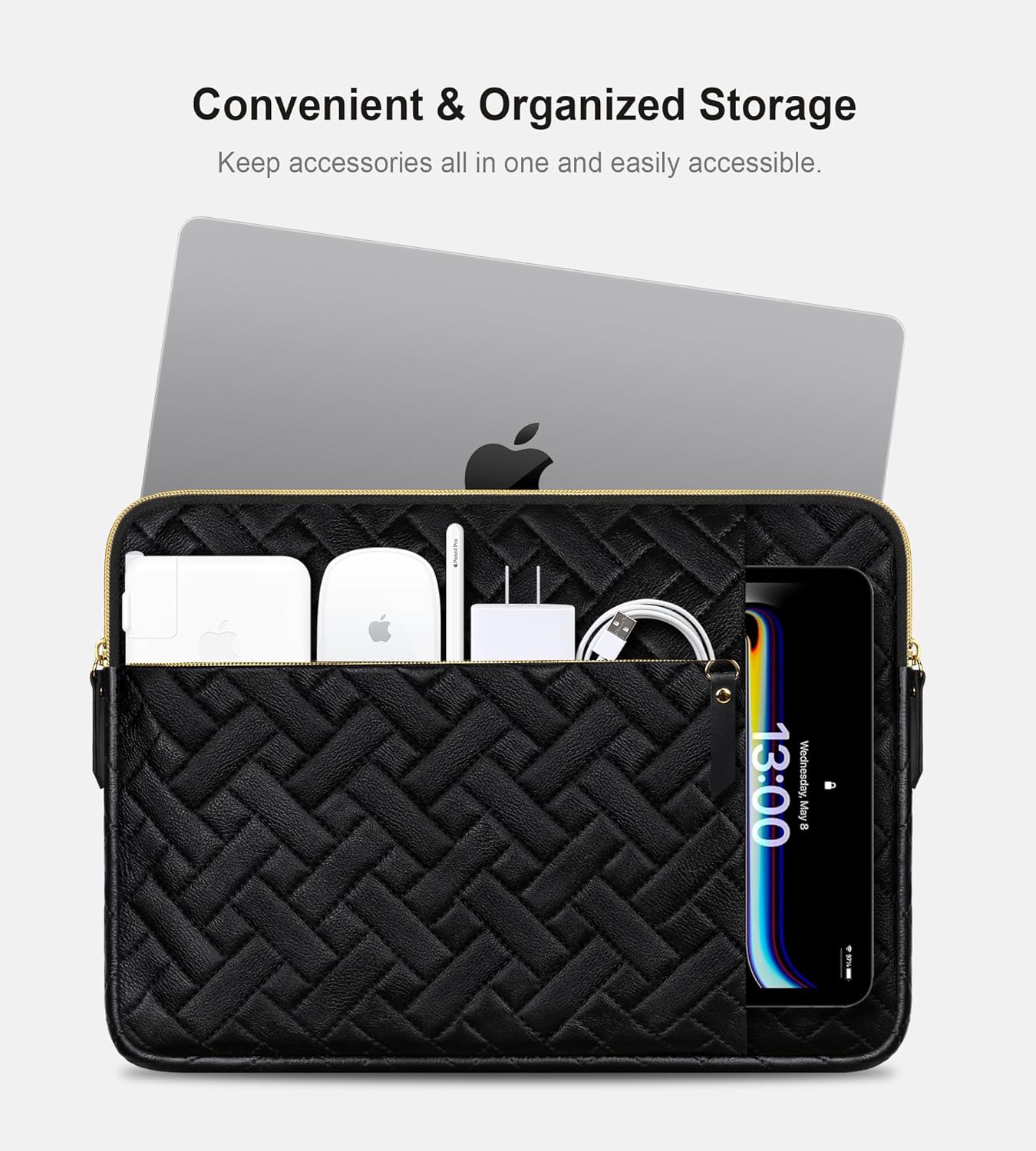 Lacdo Laptop Sleeve Case for 15 inch New MacBook Air M4 A3241 2025, M3 A3114, M2 A2941 2024-2023, 15 inch MacBook Pro A1990 A1707, Dell XPS 15 Plus Computer Bag with Accessory Pocket, Elegant Black