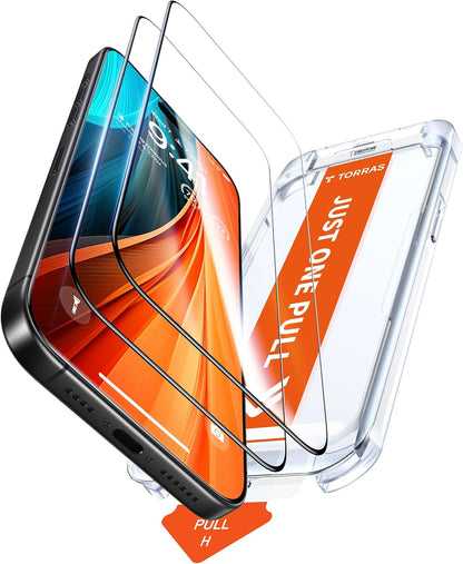 TORRAS Military-Grade Shatterproof for iPhone 16 Pro Screen Protector [9H+ Aerospace Tempered Glass＆ One-Step Installation] Full Coverage Fit Bubble Free Top-Notch Protection, 2 Pack, GlassGo X