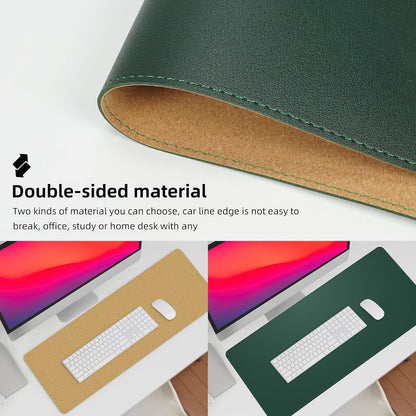 Leather Desk pad Protector, Large Desk mat with Natural Cork & PU Leather,Mouse pad,Non-Slip Office Desk Mat,Waterproof Desk Writing Pad for Office and Home (35in*17in, Dark Green)