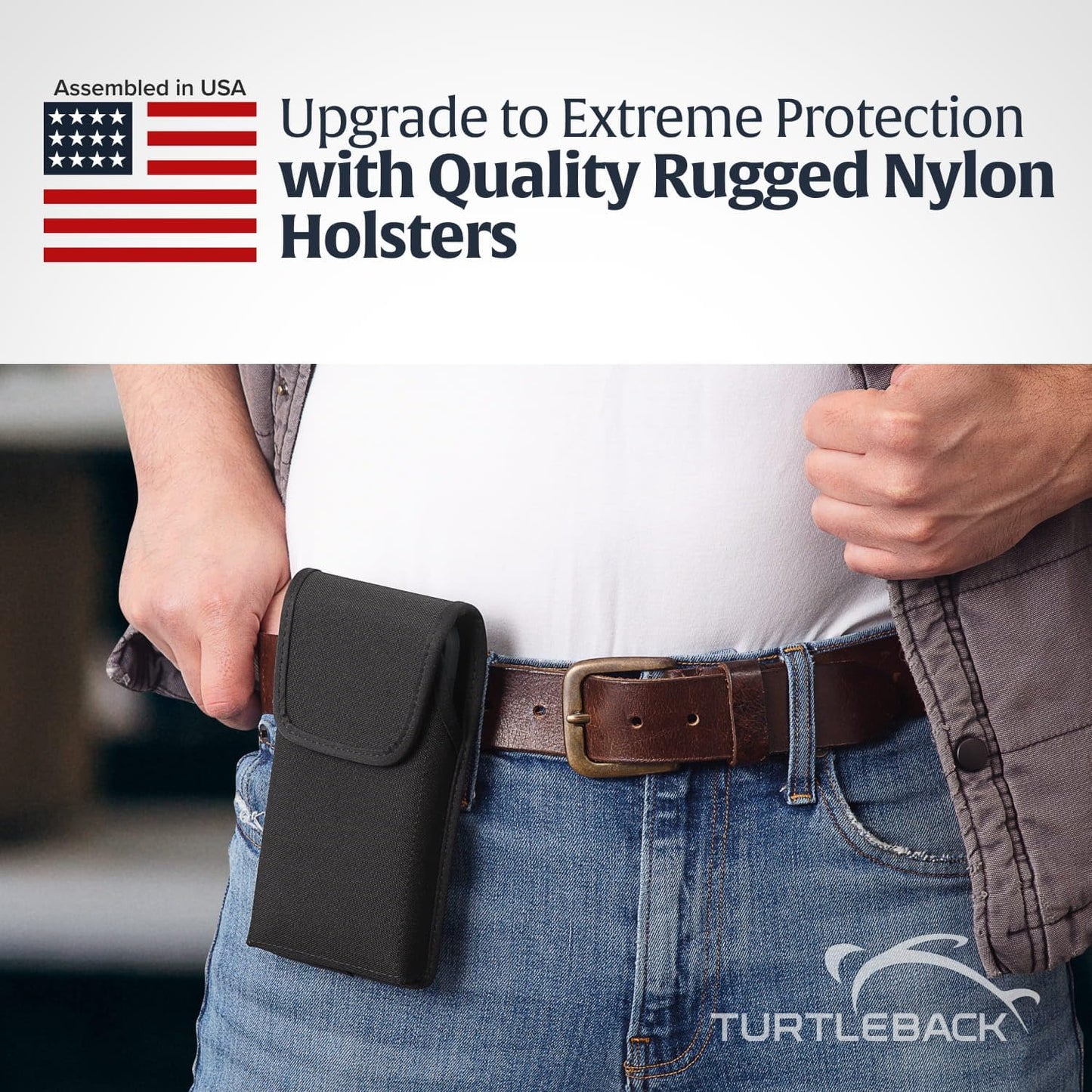 Turtleback Belt Clip for iPhone 16 Pro Max, 15 Pro Max, 14 Pro Max -Medium- Fits w/Shockproof Commuter Style Cases - Premium Black Nylon, Vertical Belt Holder Magnetic Closure, HD Rotating Clip